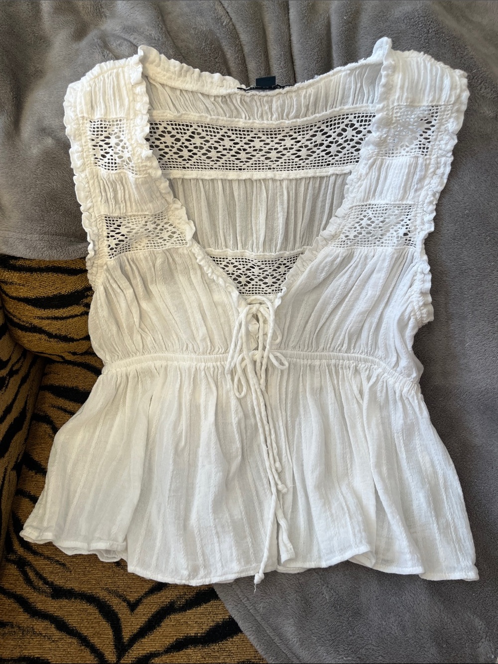 Women's White Lace-Trim Peasant Top - Lightweight Boho Style